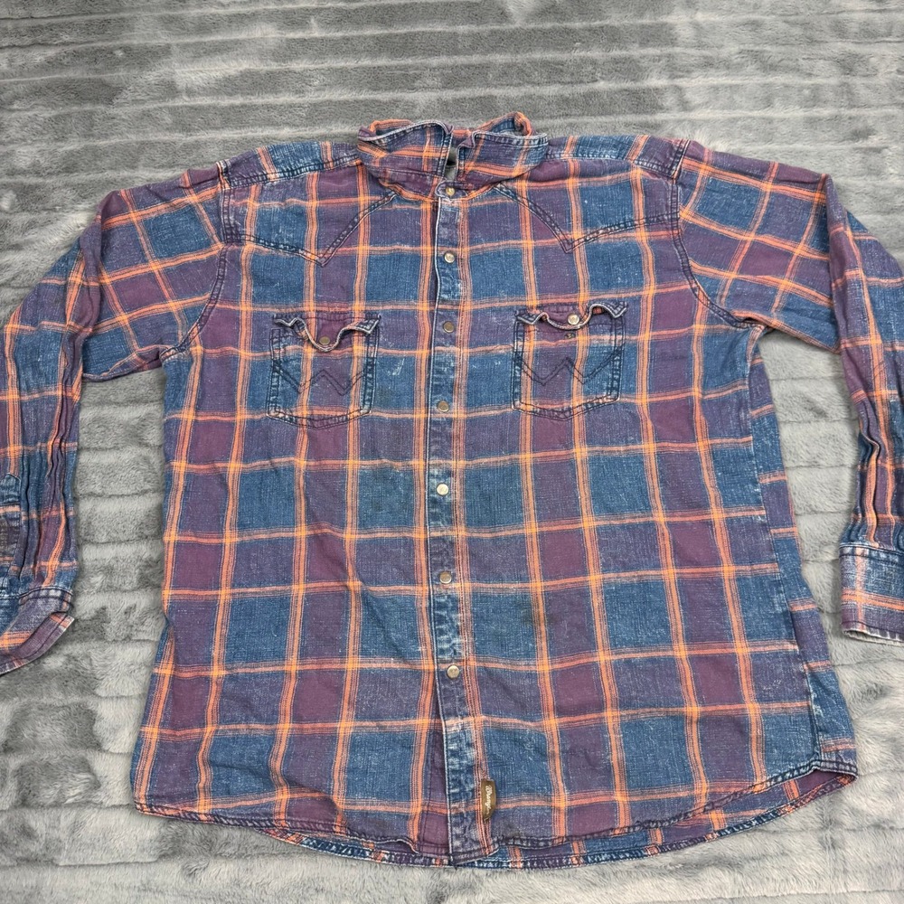 Wrangler Retro Premium Mens XXL Blue Purple Plaid Western Snap Shirt MVR481M